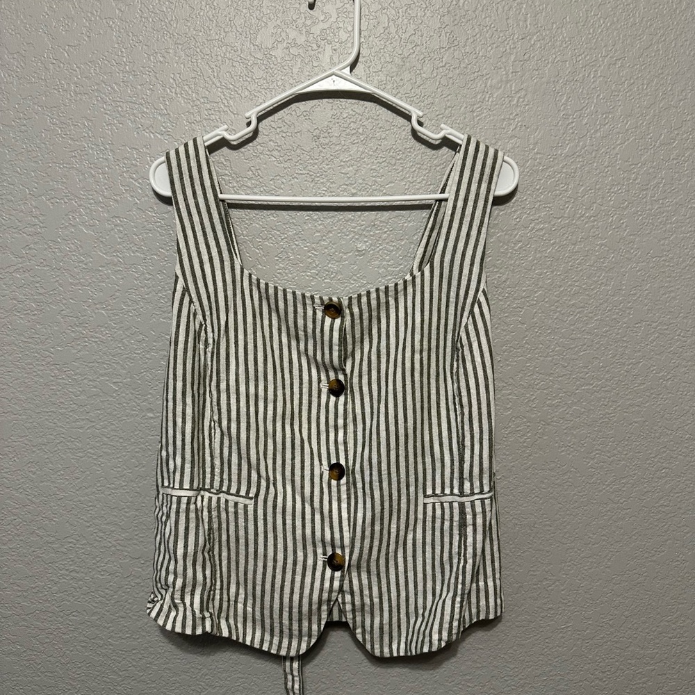 LC Lauren Conrad Green and White Striped Tank Top